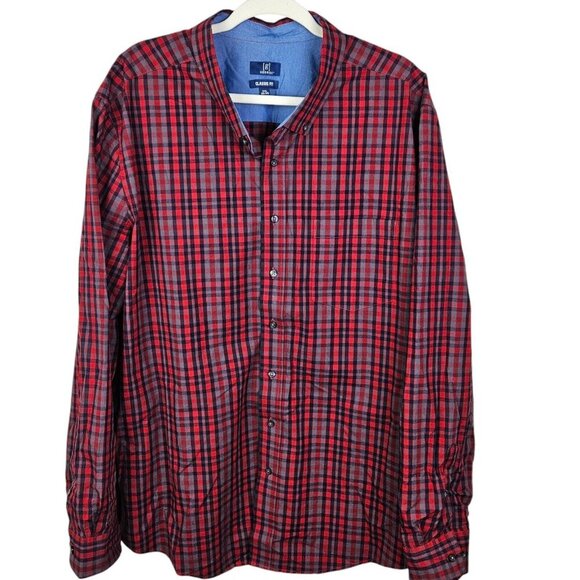 [g] George Classic Fit Button-Up Shirt Men's Size 3XL Long Sleeve Plaid Red‎ - Picture 1 of 10